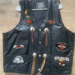 Black Leather Men's Vest with Patches